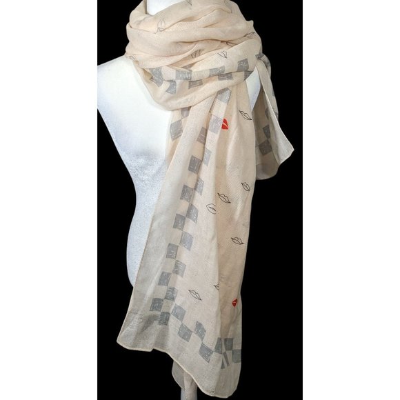 Rag & Bone Checkerboard Lip Print Shawl/Scarf - Picture 5 of 12